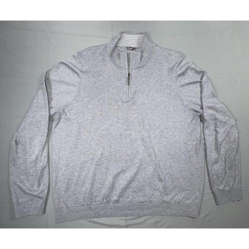 J McLaughlin Sweater Mens XL Gray 1/4 Zip Mock Neck Cotton Cashmere Knit